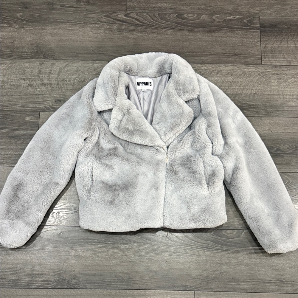 Apparis Light Gray Faux Fur Coat